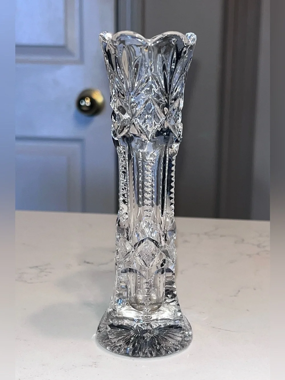antique American Brilliant Period (ABP) cut crystal stem glass vase 5 3/4” tall